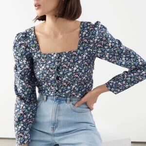 And Other Stories Black Floral Puff Sleeve Long Sleeve Blouse 4 Cottage Fall